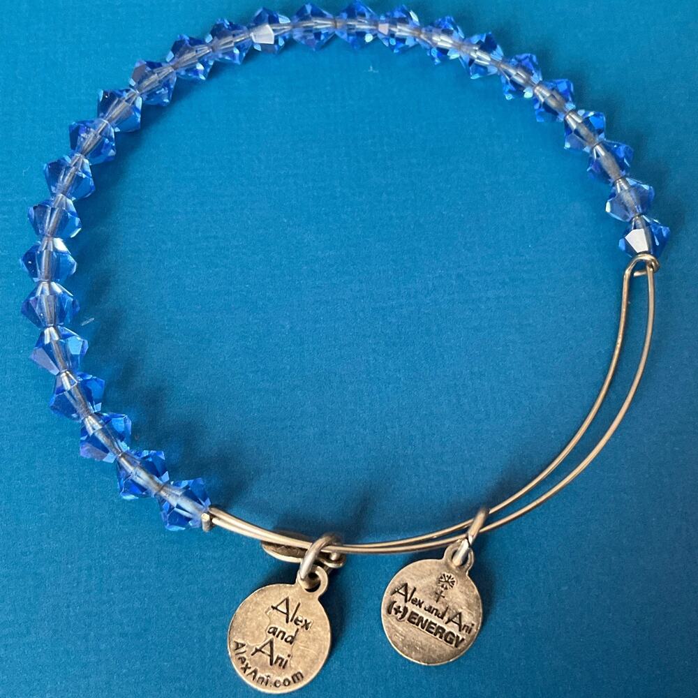 Alex & Ani + Energy Blue & Silver Beaded Adjustable Bangle Bracelet